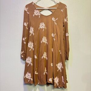 Altar'd State Earthy Floral Embroidered Long Sleeve Keyhole Back Dress Size S